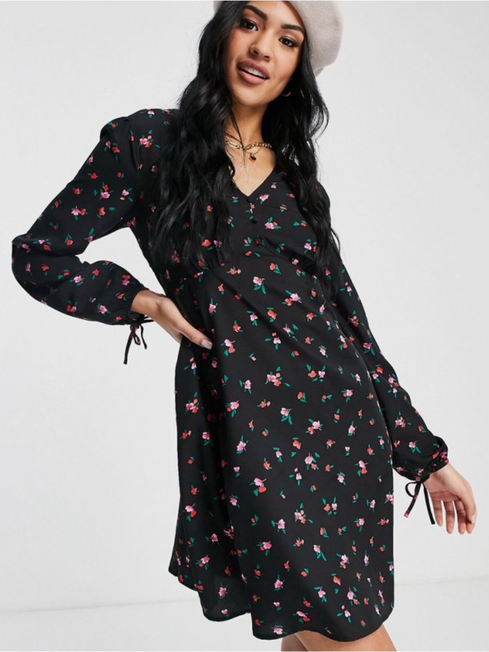 New Look Tall Black Floral Mini Dress Size 8